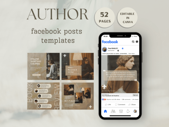 Download Facebook Posts Template for Authors - Premium Bundle